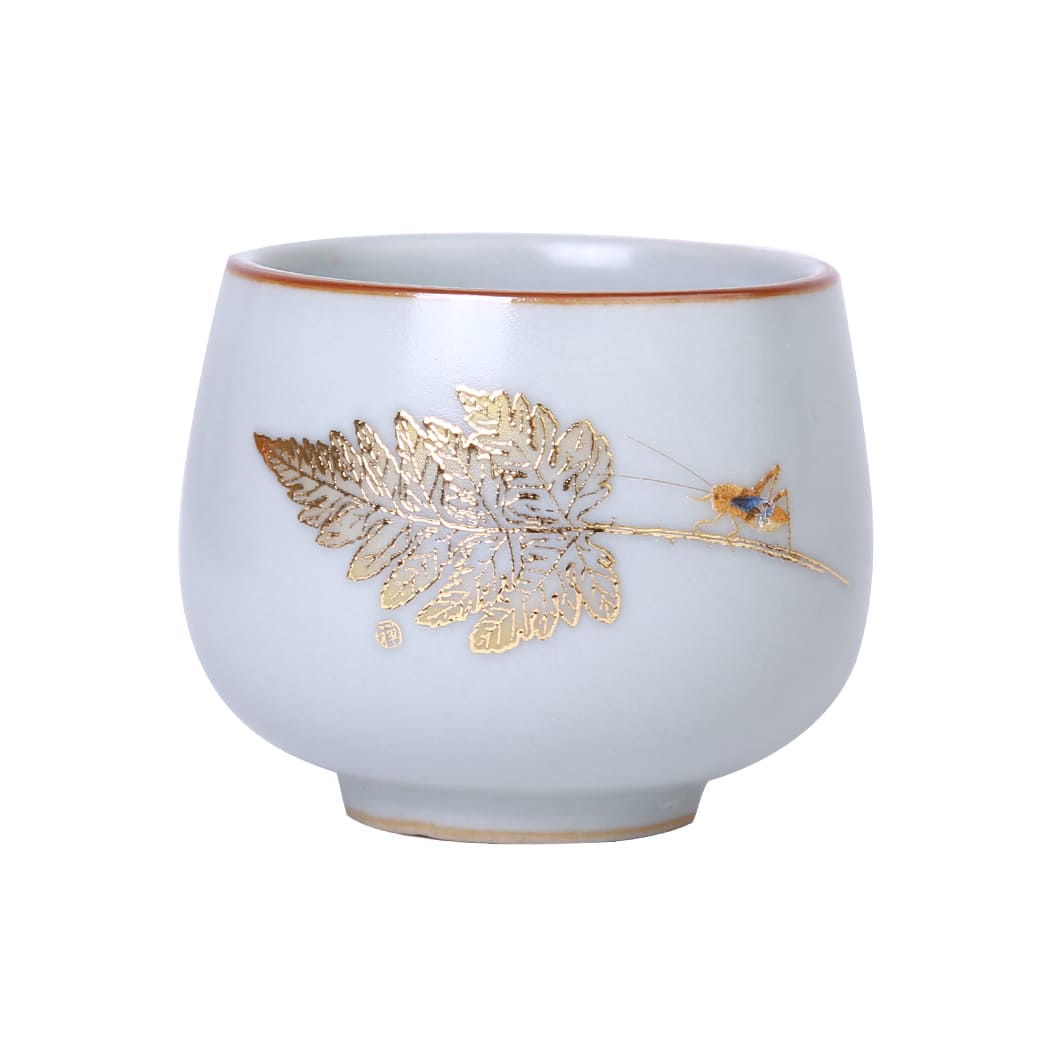 Tazza da Tè in Porcellana Bianca con Foglia d'Oro - 80ml