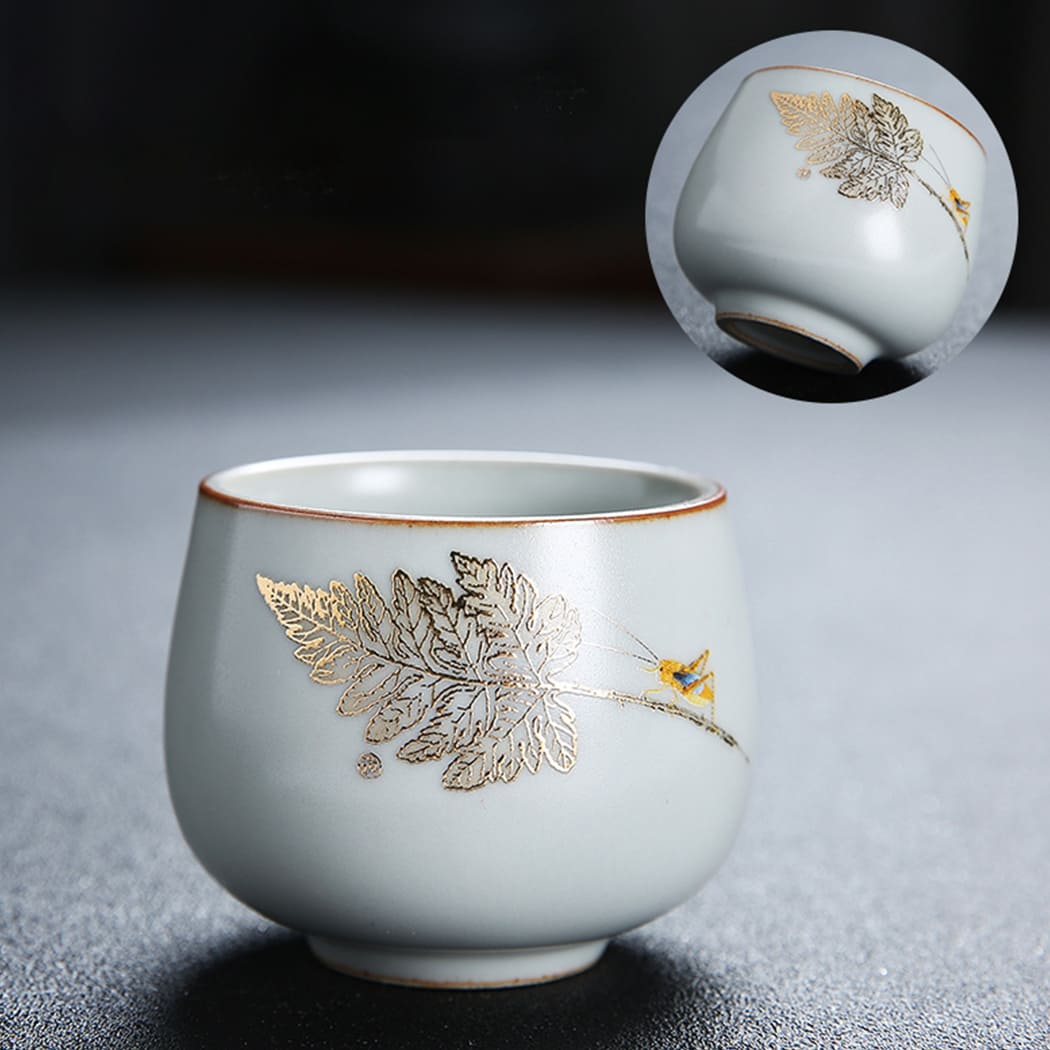 Tazza da Tè in Porcellana Bianca con Foglia d'Oro - 80ml
